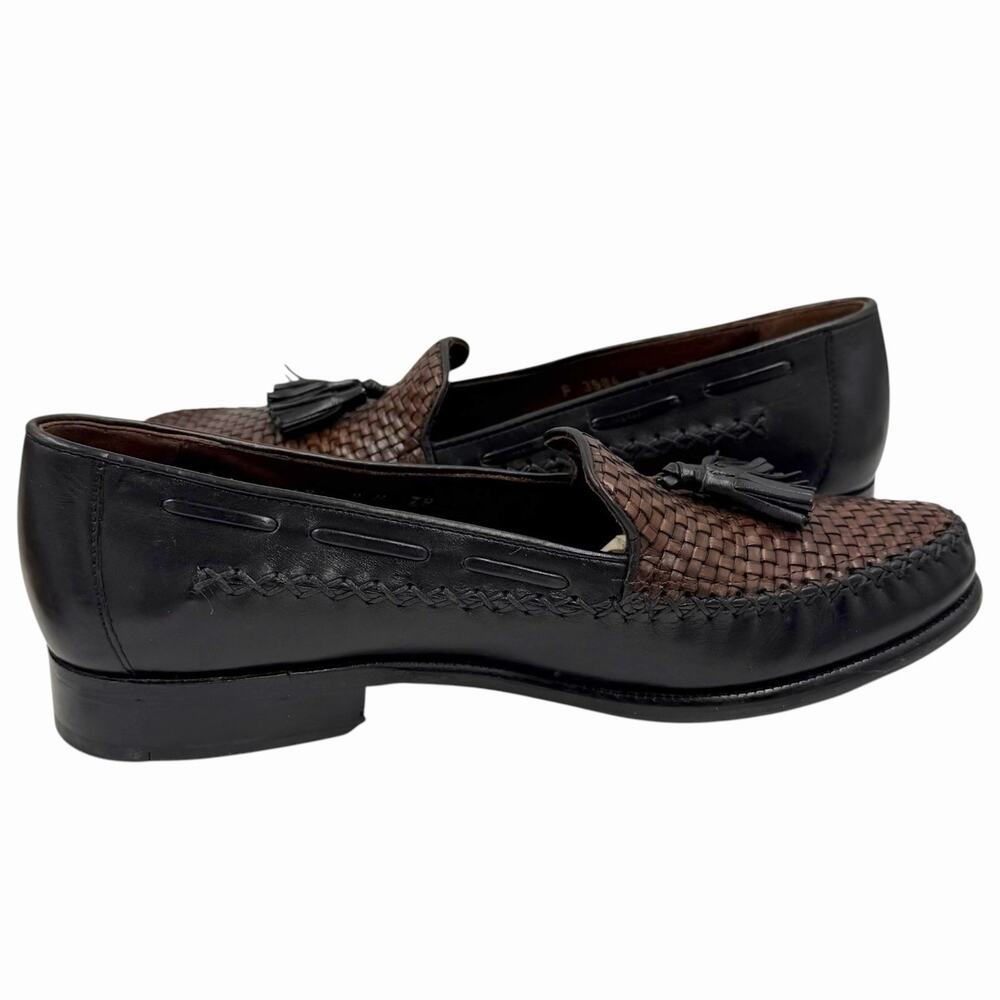 VTG COLE HAAN COUNTRY WOMENS 8 BLACK BROWN WOVEN LEATHER TASSEL LOAFERS ITALY